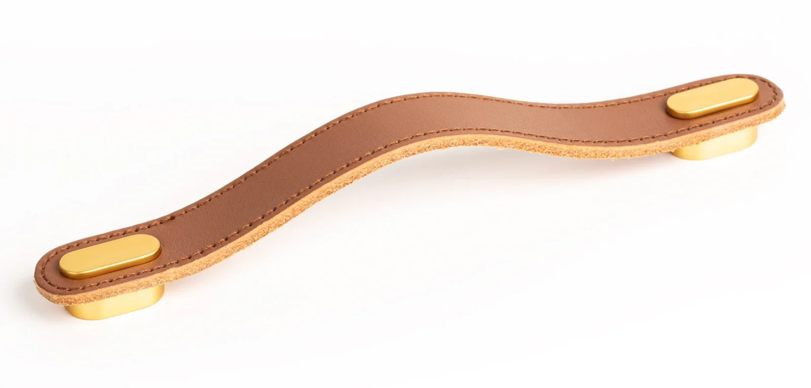 Maner Oblong din piele bej pentru mobilier, cu ornament finisaj auriu periat, L197 mm